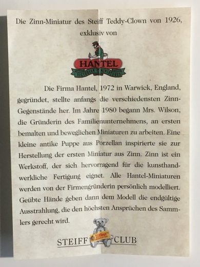 Steiff Club Zinn-Miniatur - Teddy Clown 1926